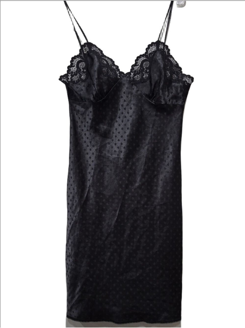 Vintage Linda for Eaton’s Black Jacquard Satin Heart Slip Dress Nightie Sz M